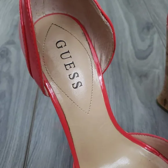 Guess Kalisa Open Toe Platform Wedge Sandals Patent Red Size 7 - Picture 3 of 12